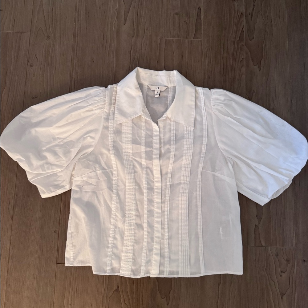 🤍 Banana Republic White Puff Sleeve Blouse – Size Small 🤍